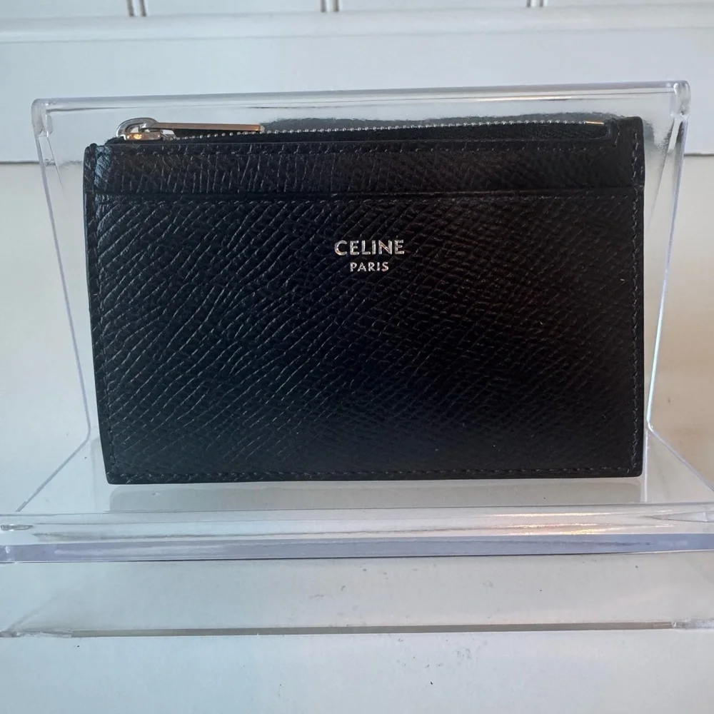 Celine Black Textured Leather Card Pouch